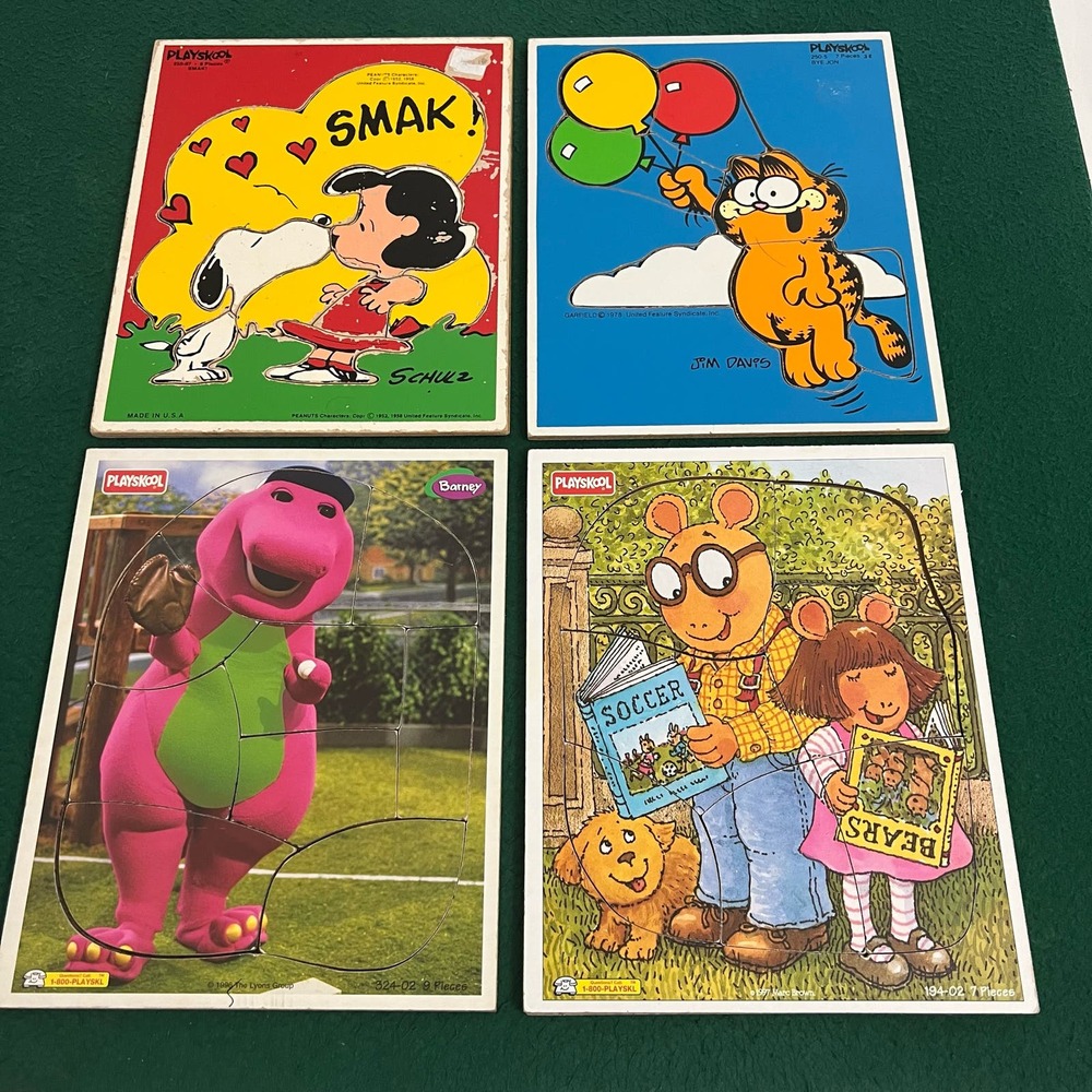 Vintage playskool wooden puzzles Garfield snoopy Barney and Arthur